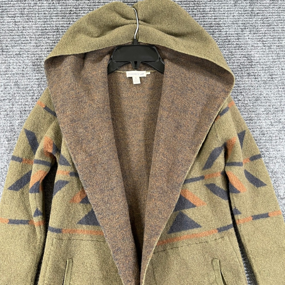 Toad&Co Merino Wool Hooded Cardigan Women S Aztec Print Open Front Sweater Coat - Picture 4 of 10